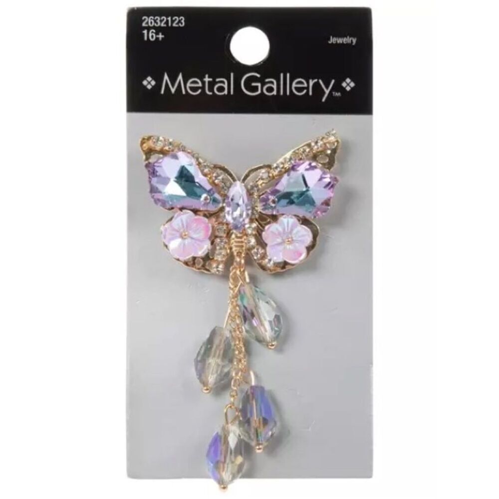 New Metal Gallery Gold-Tone Iridescent Purple Butterfly Brooch